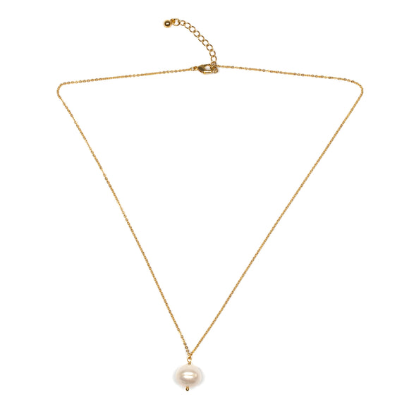Single Pearl Drop Necklace - Gold Plate