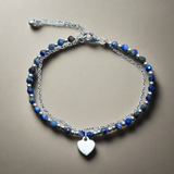 Blue Crystal Cham Bracelet In Silver Plate