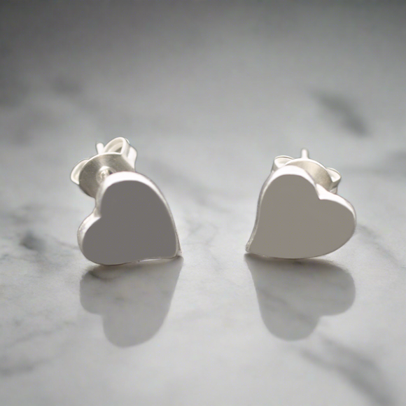Asymetric Heart Silver Plate Stud Earrings