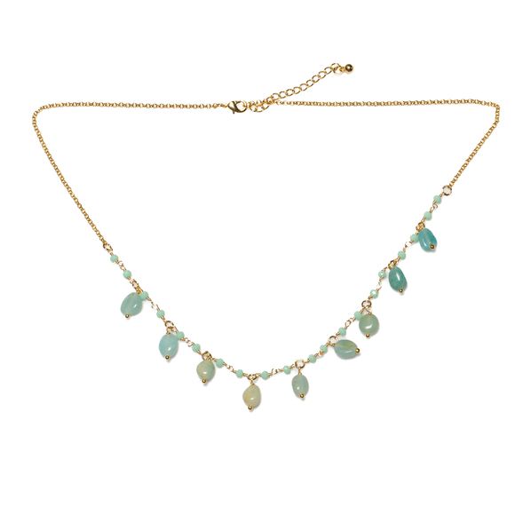 Amazonite & Glass Bead Droplet Necklace In Gold Plate