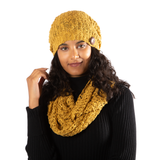 Mustard Popcorn Knit Hat With Button