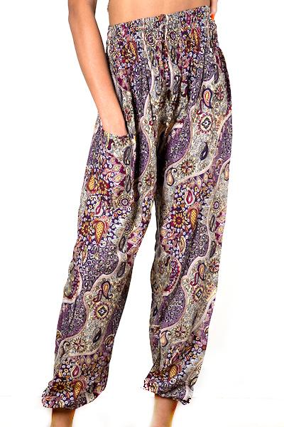 Purple Paisley Print Bali Pants - Flamingo Boutique