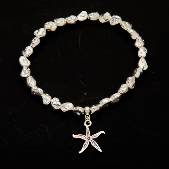 Starfish Charm Nugget Bracelet in Silver Plate