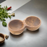 Double Wooden Spice Bowl