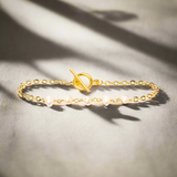 Delicate Pearl & Chain Bracelet In Gold Plate