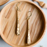 Beaten Tear Drop Earrings - Gold Plate