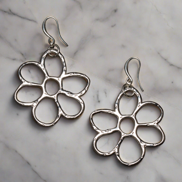 Open Flower Earrings - Silver Plate