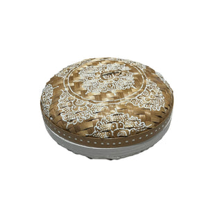 White Round Henna Rattan Box