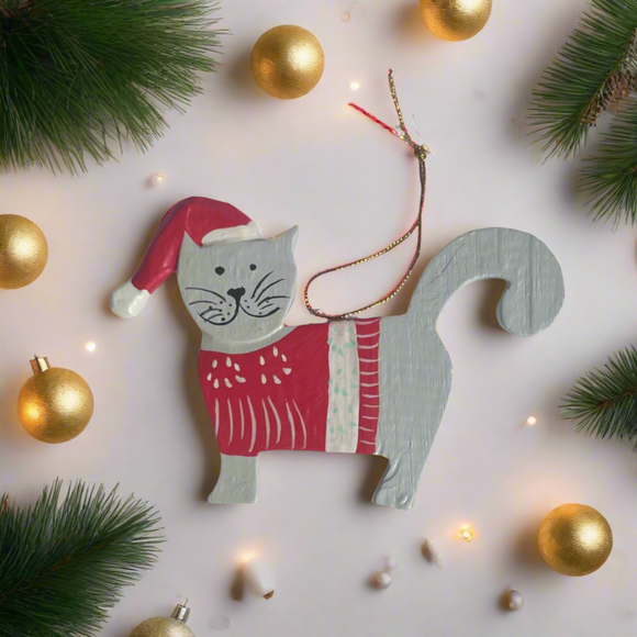 Hanging White Cat Ornament