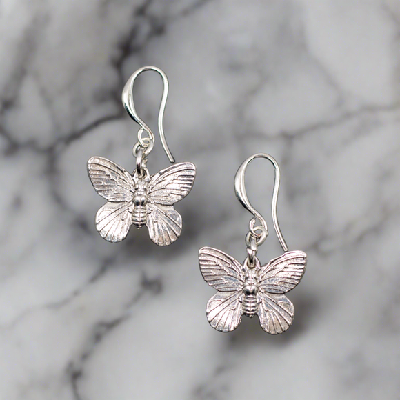 Butterfly Charm Earrings in Silver Plate