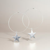 Silver Plate Star On Hoop Earrings