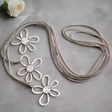 Silver Plate Triple Flower Necklace on Suede