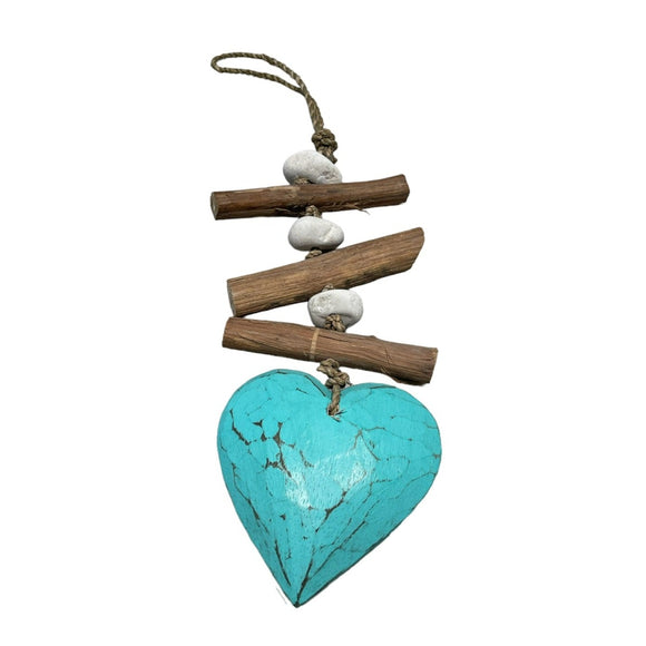 Hanging Driftwood, Pebble & Solid Heart