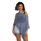 Short Popcorn Knit Poncho - Denim