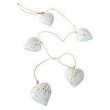 Hanging String of 5 Wooden Rounded Hearts
