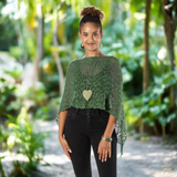 Short Popcorn Knit Poncho - Green