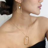 Hammered Gold Rectangle Earrings With Pearl In Gold Plate