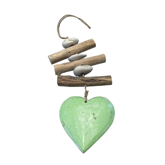Hanging Driftwood, Pebble & Solid Heart