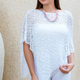 Short Popcorn Knit Poncho - White