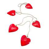 Hanging String of 5 Wooden Rounded Hearts