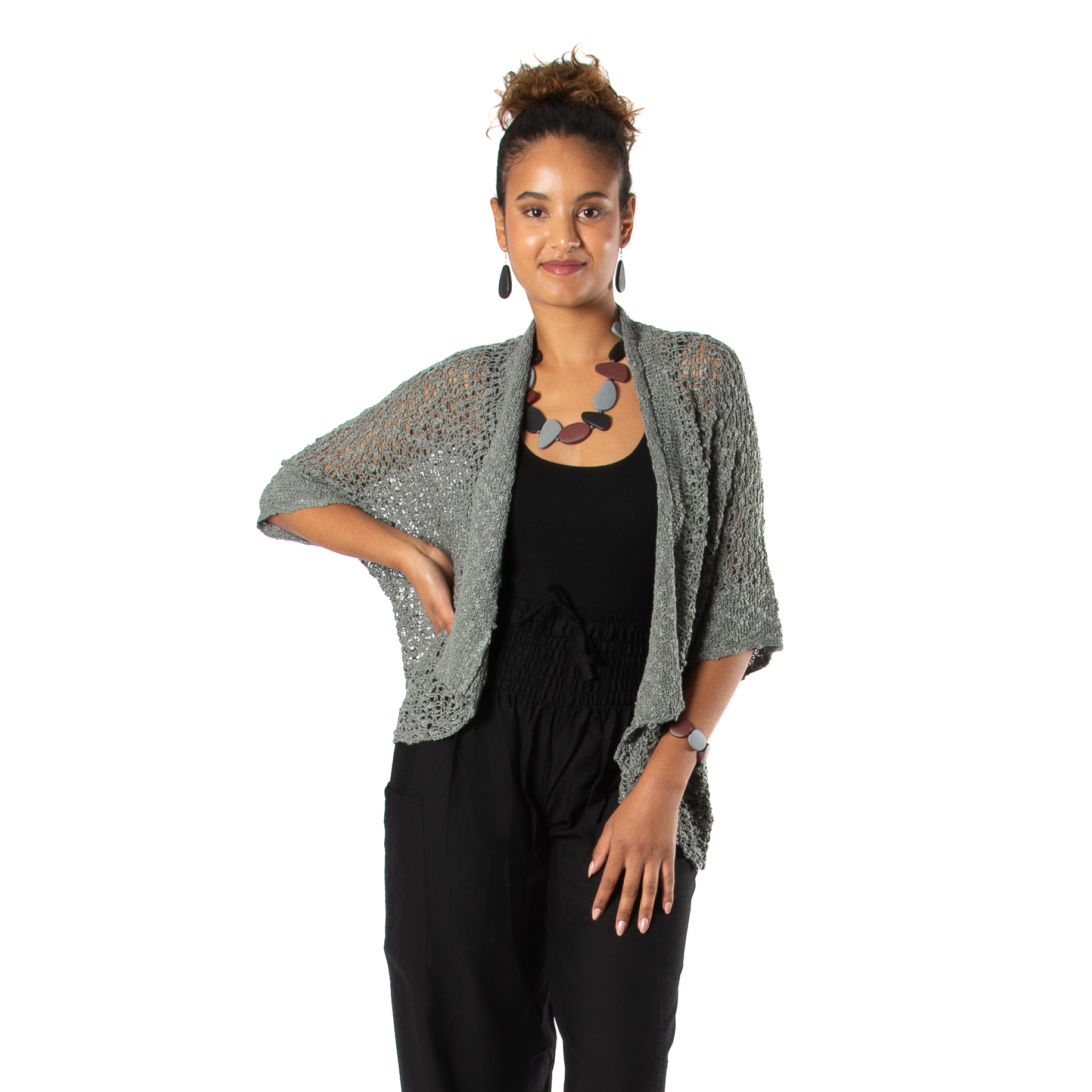 Popcorn Knit Short Sleeve Cardigan Grey – Suzie Blue Canada