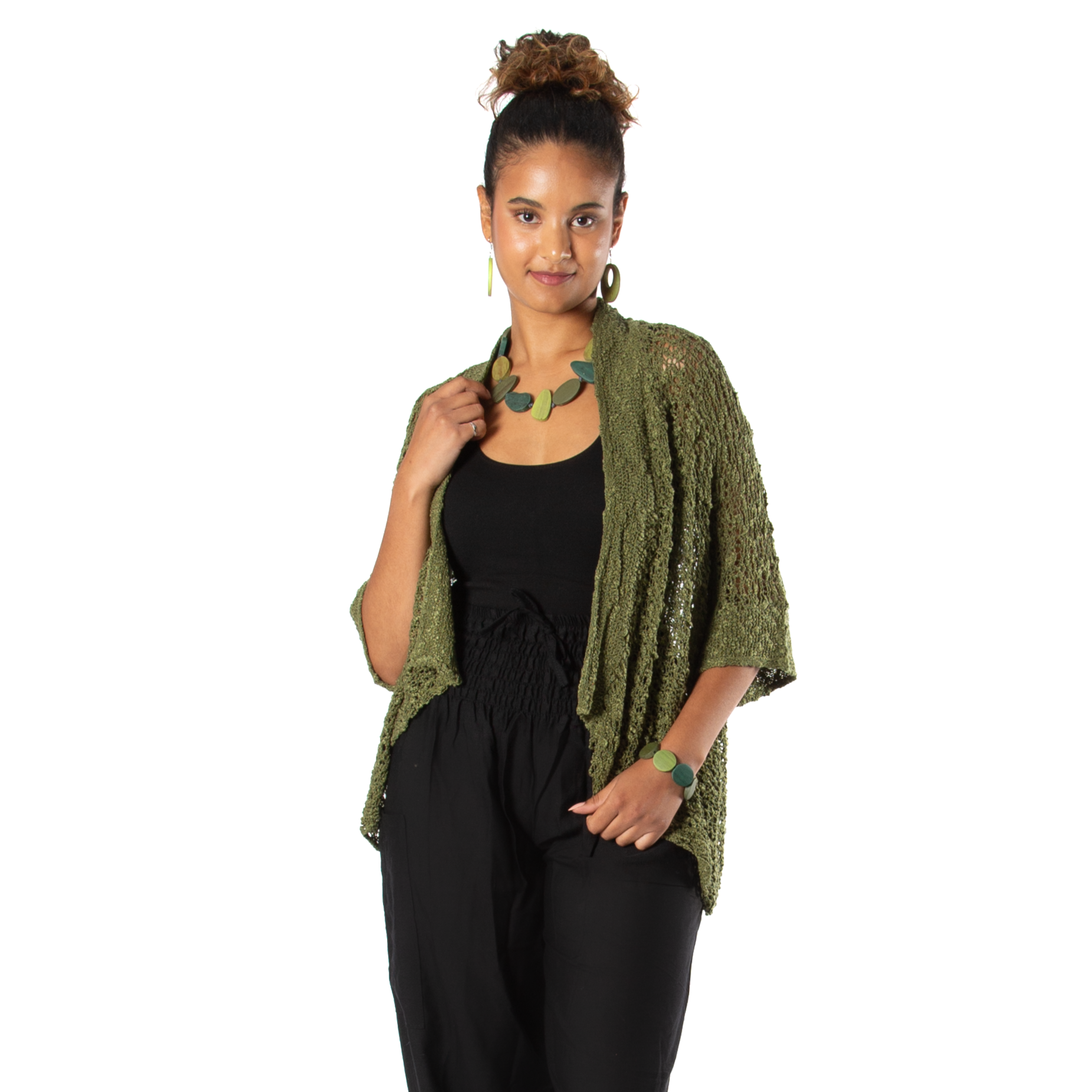 Popcorn Knit Short Sleeve Cardigan Sage Green Suzie Blue Canada
