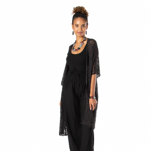 Mid Length Popcorn Knit Kimono - Black