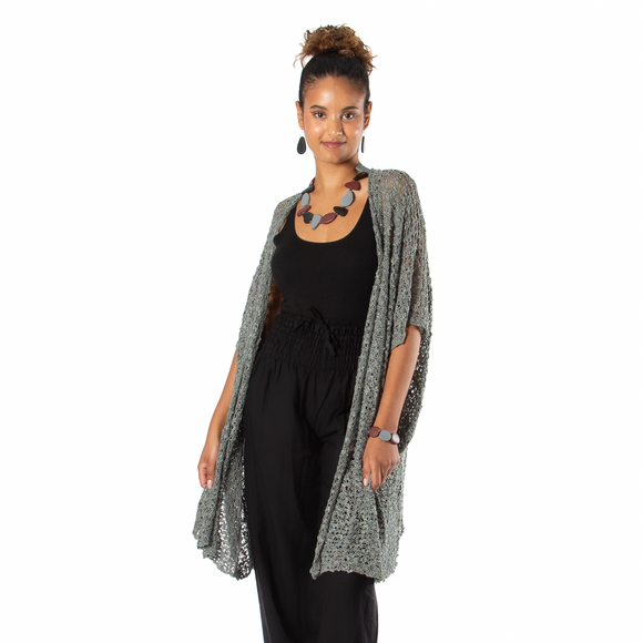 Popcorn knit midlength Duster sweater