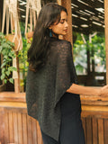 Double Knit Popcorn Poncho - Black