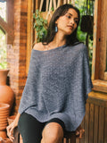 Double Knit Popcorn Poncho - Denim Blue