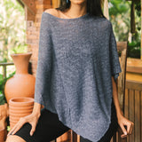 Double Knit Popcorn Poncho - Denim Blue