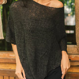 Double Knit Popcorn Poncho - Black