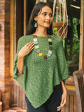 Double Knit Popcorn Poncho - Green