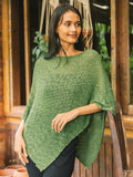 Double Knit Popcorn Poncho - Green