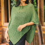 Double Knit Popcorn Poncho - Green
