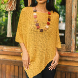 Popcorn Double Knit Poncho - Saffron