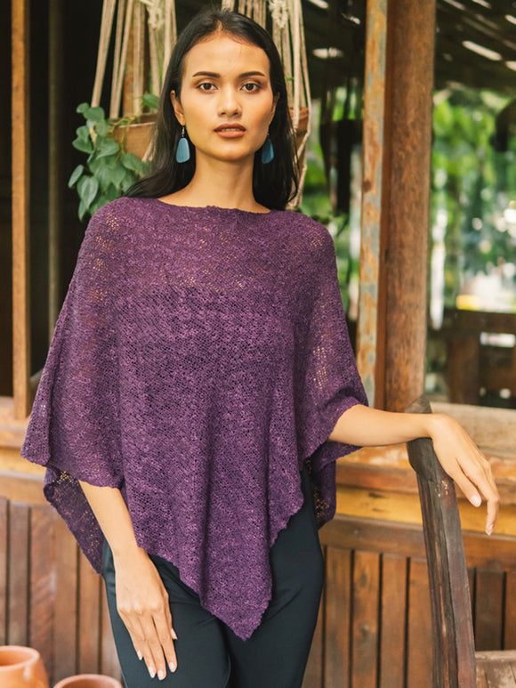 Double Knit Popcorn Poncho - Purple