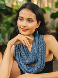 Popcorn Knit Infinity Scarf - Denim Blue