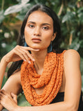 Popcorn Knit Infinity Scarf - Orange