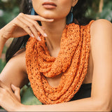 Popcorn Knit Infinity Scarf - Orange