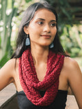 Popcorn Knit Infinity Scarf - Dark Red