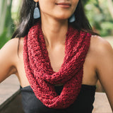 Popcorn Knit Infinity Scarf - Dark Red