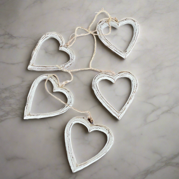 Hanging String Of Open Wooden Hearts