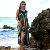 Bold Abstract Tie Dye Long Dress In Grey & Gold