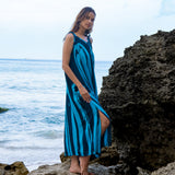 Bold Abstract Tie Dye Long Dress In Teal & Black