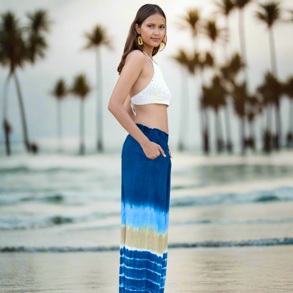 Beach Stripe & Tie Dye Straight Leg Pant In Navy