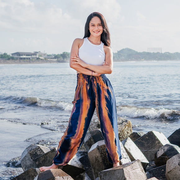 Navy & Gold Abstract Tie Dye Bali Pants