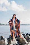 Navy & Gold Abstract Tie Dye Long Kimono