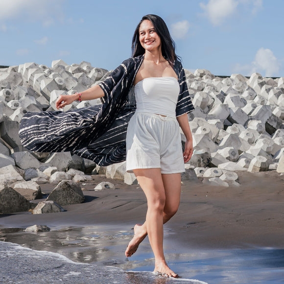 Black & White Tie Dye Long Kimono