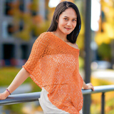 Short Popcorn Knit Poncho - Orange